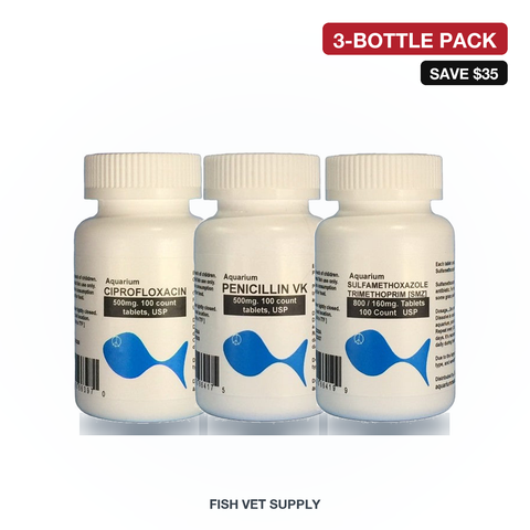 Fish Room & Breeder Bulk Pack (Flox 500 + Penicillin 500 + Sulfa 960, 100-count bottles)